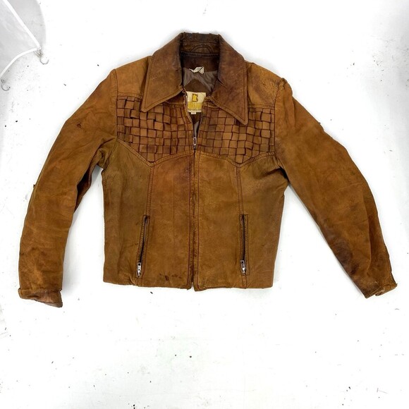 Bermans Other - Vintage 70's Bermans Leather Experts Basketweave Brown Leather Jacket Size 38